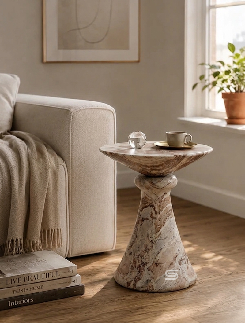 Calypso Hourglass Rose Marble Side Table