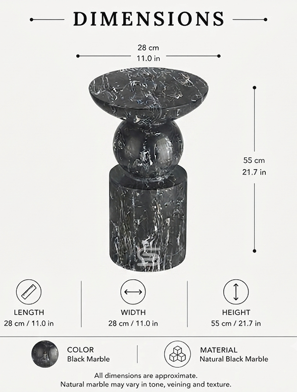Nero Totem Orb-Core Solid Marble Side Table