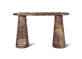Rosso Levante Tapered Double-Pedestal Marble Console Table