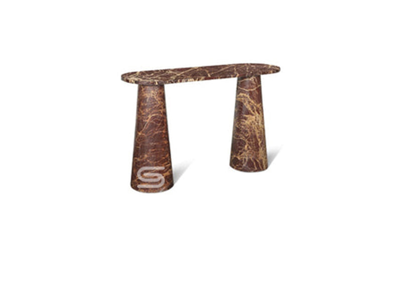 Rosso Levante Tapered Double-Pedestal Marble Console Table