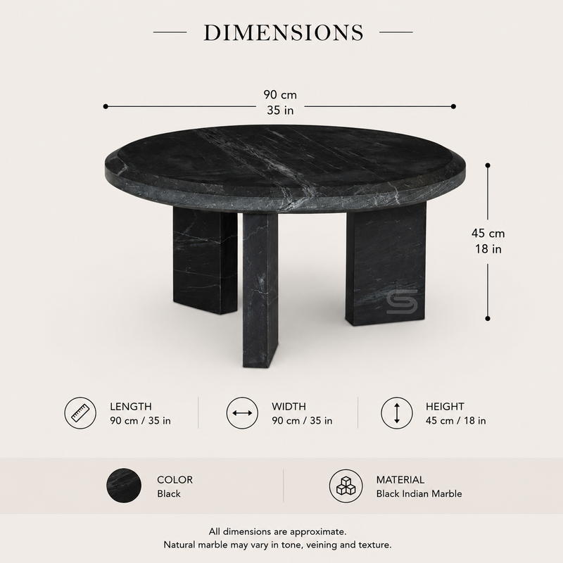 Eclipse Pillar Black Marble Coffee Table