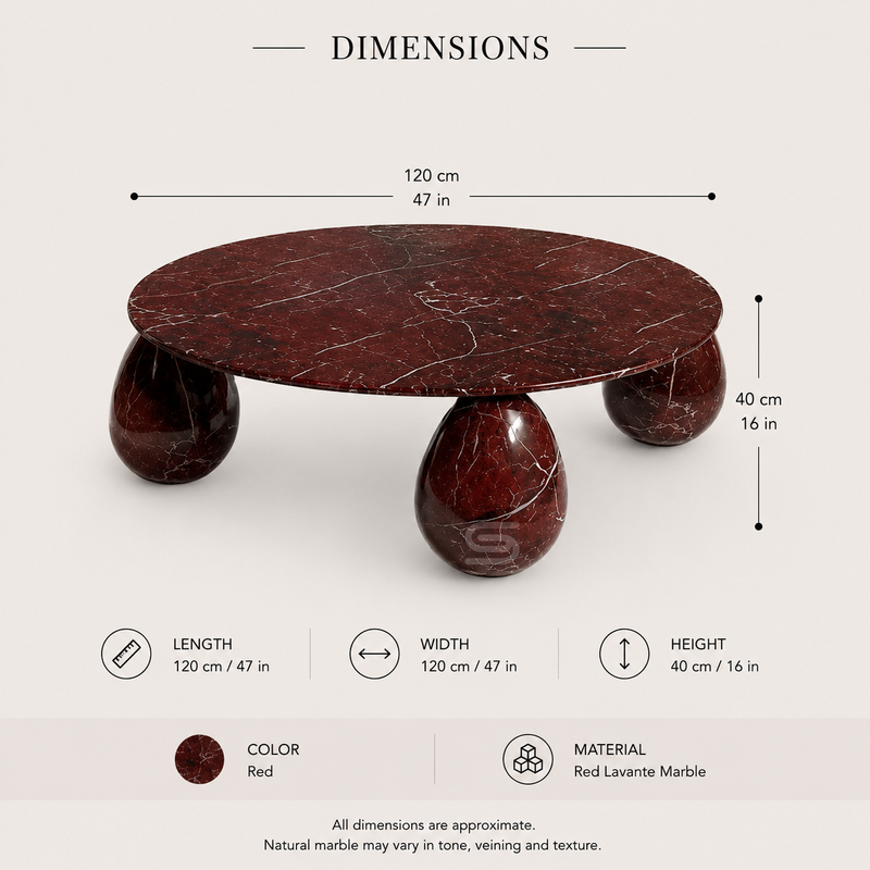 Crimson Orbit Red Marble Coffee Table
