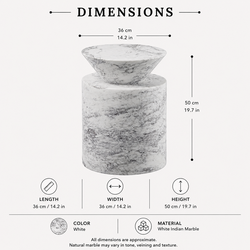 Novaro White Marble Side Table