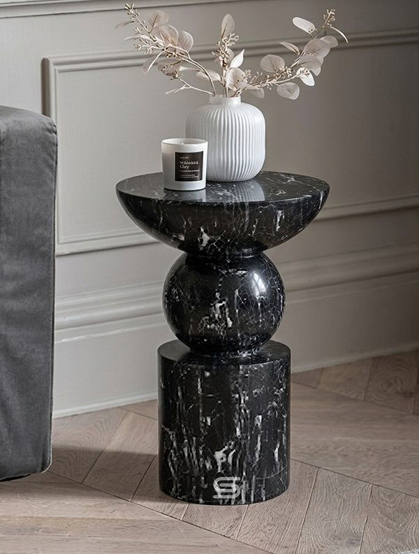 Nero Totem Orb-Core Solid Marble Side Table