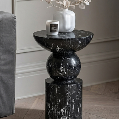 Nero Totem Orb-Core Solid Marble Side Table