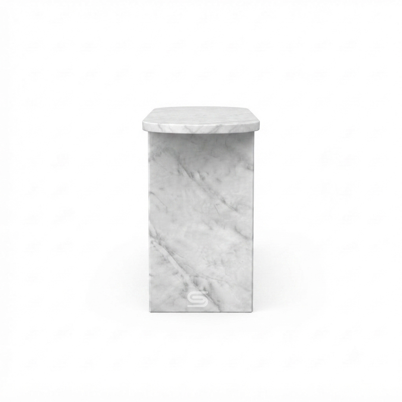 Aurelia Angled Slab-Pedestal White Carrara Console Table