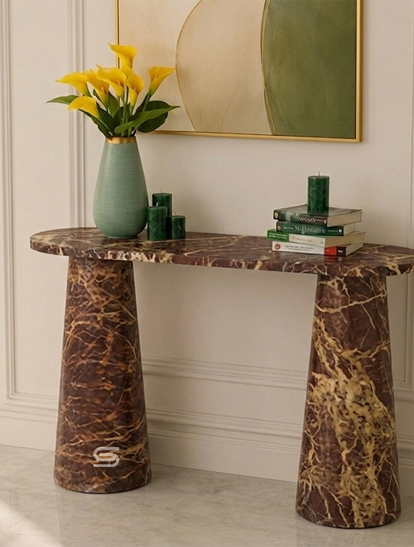 Rosso Levante Tapered Double-Pedestal Marble Console Table
