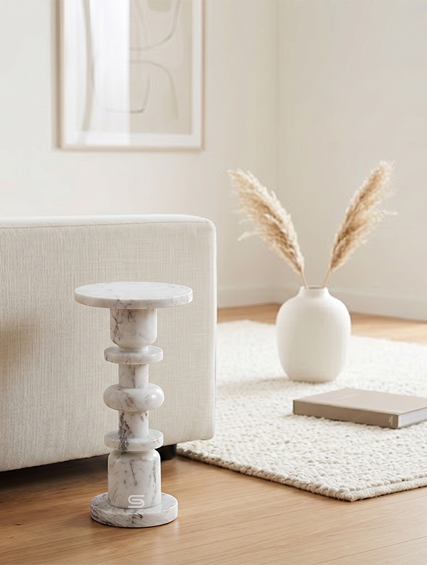 Avelis White Marble Side Table