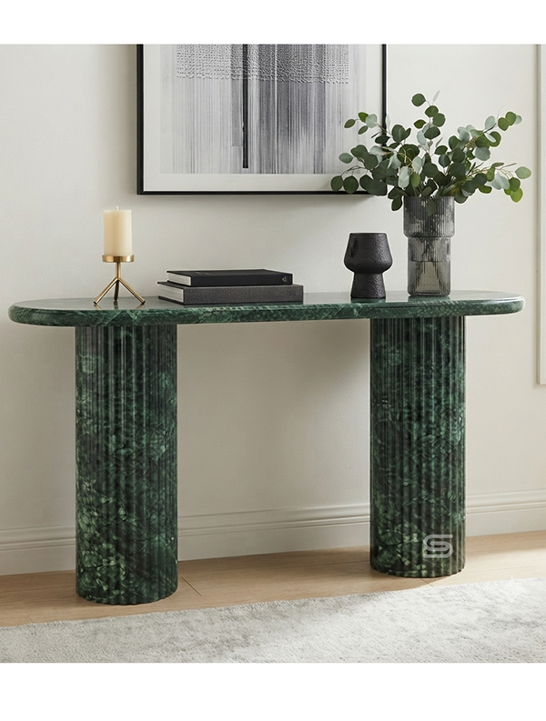 Emerald Ribbed Double-Pedestal Verde Guatemala Console Table
