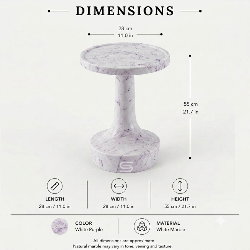 Aura Trumpet Sculptural White Marble Side Table