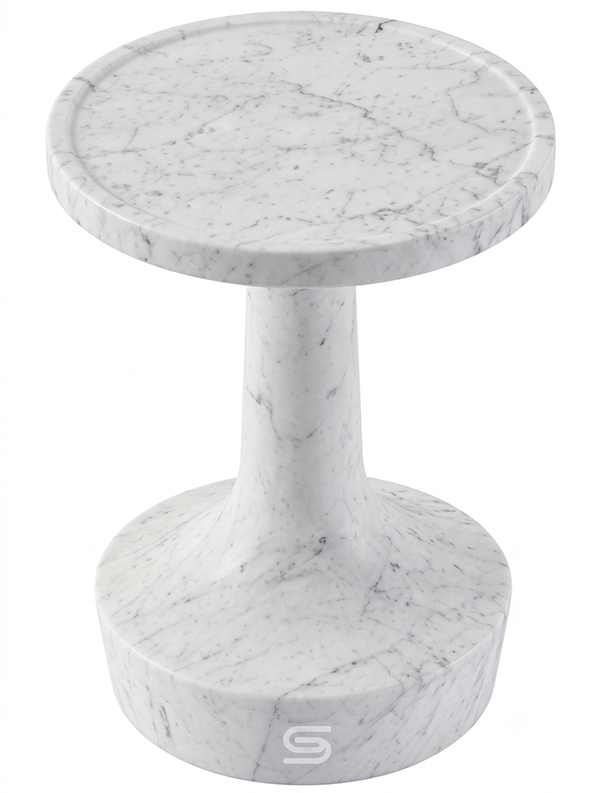 Aura Trumpet Sculptural White Marble Side Table
