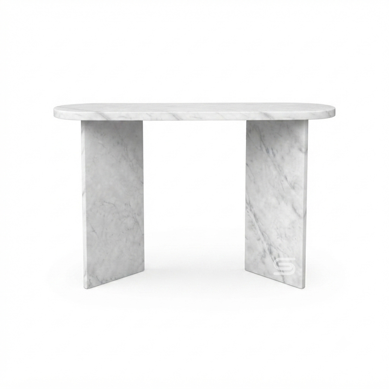 Aurelia Angled Slab-Pedestal White Carrara Console Table