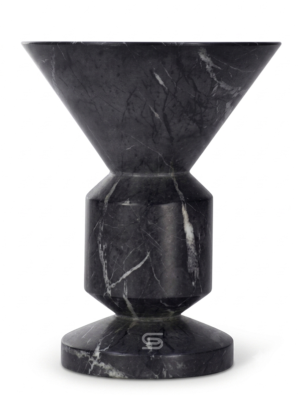 Onyx Nexus Sculptural Black Marble Side Table
