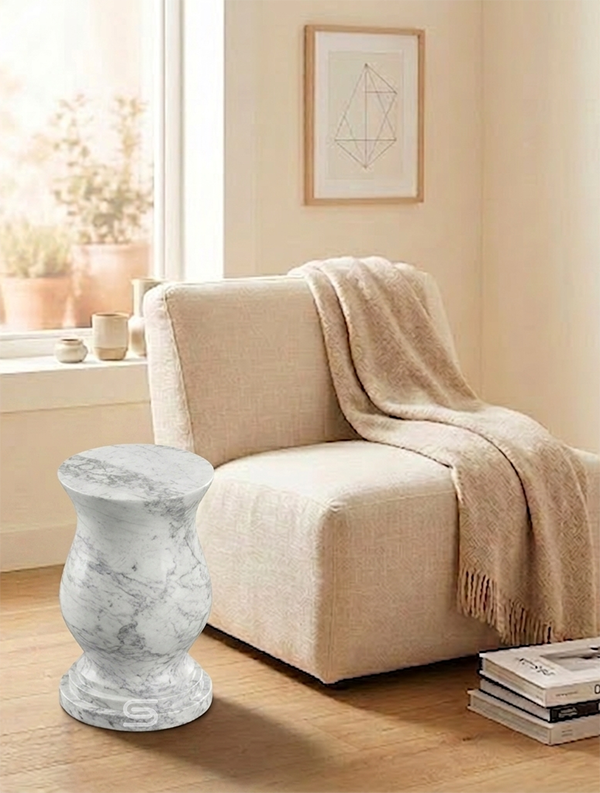 Virello White Marble Side Table