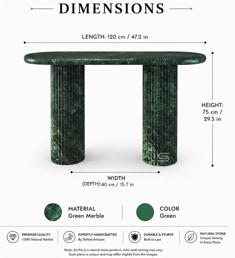 Emerald Ribbed Double-Pedestal Verde Guatemala Console Table