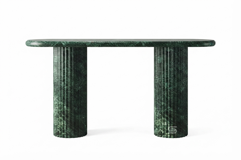 Emerald Ribbed Double-Pedestal Verde Guatemala Console Table