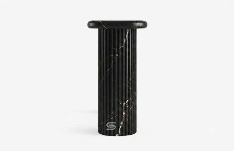 Obsidian Capsule-Top Reeded Black Marble Console Table