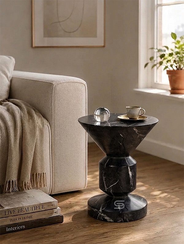 Onyx Nexus Sculptural Black Marble Side Table