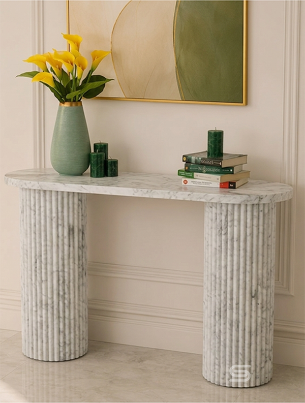 Augusta Fluted Double-Pedestal Marble Console Table
