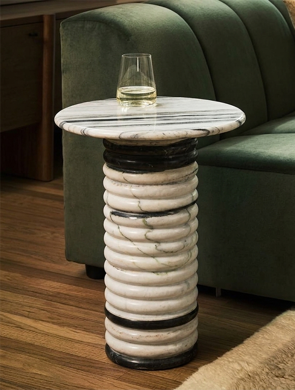 The Celestial Ribbed Marble Side Table