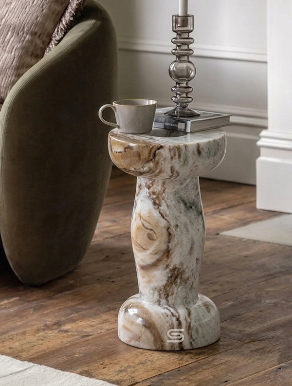 Juno Fluted Hourglass Marble Accent Side Table