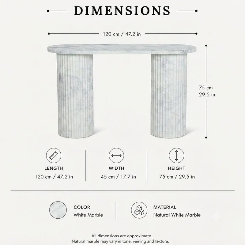 Augusta Fluted Double-Pedestal Marble Console Table