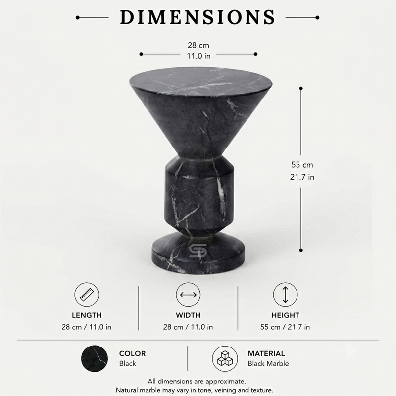 Onyx Nexus Sculptural Black Marble Side Table