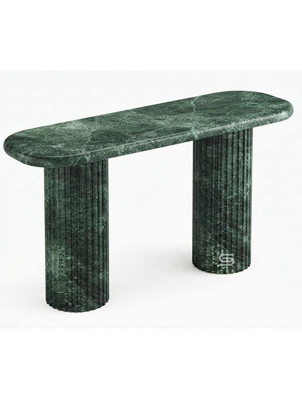 Emerald Ribbed Double-Pedestal Verde Guatemala Console Table