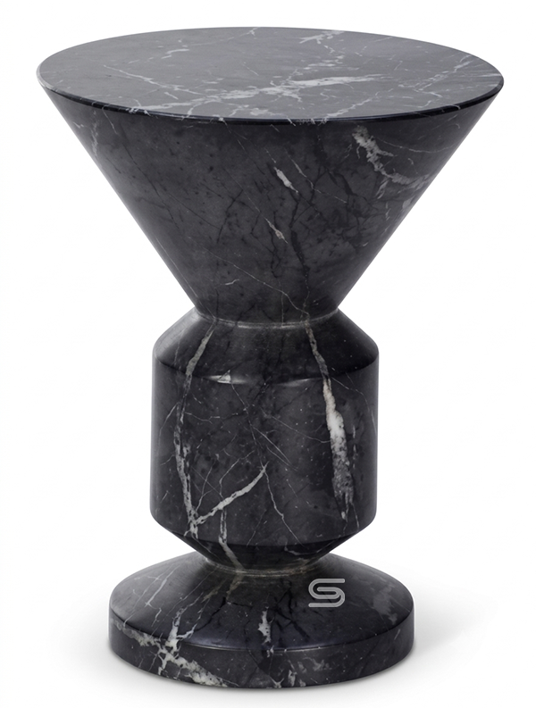 Onyx Nexus Sculptural Black Marble Side Table