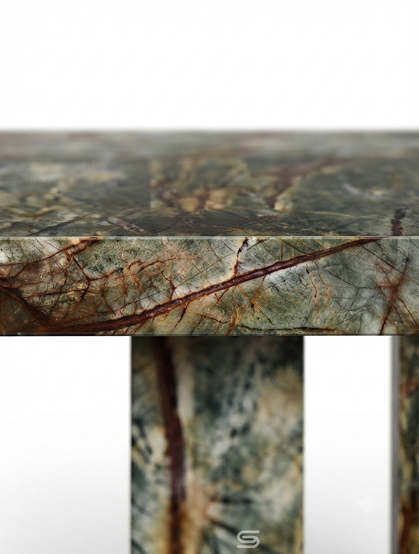 Emerald Rainforest T-Shaped Solid Marble Console Table