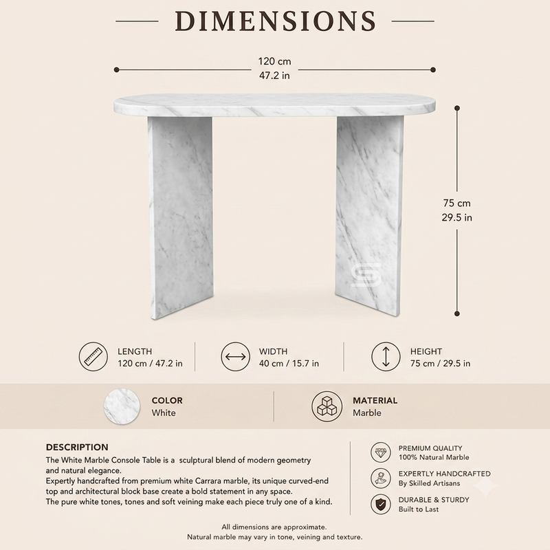 Aurelia Angled Slab-Pedestal White Carrara Console Table