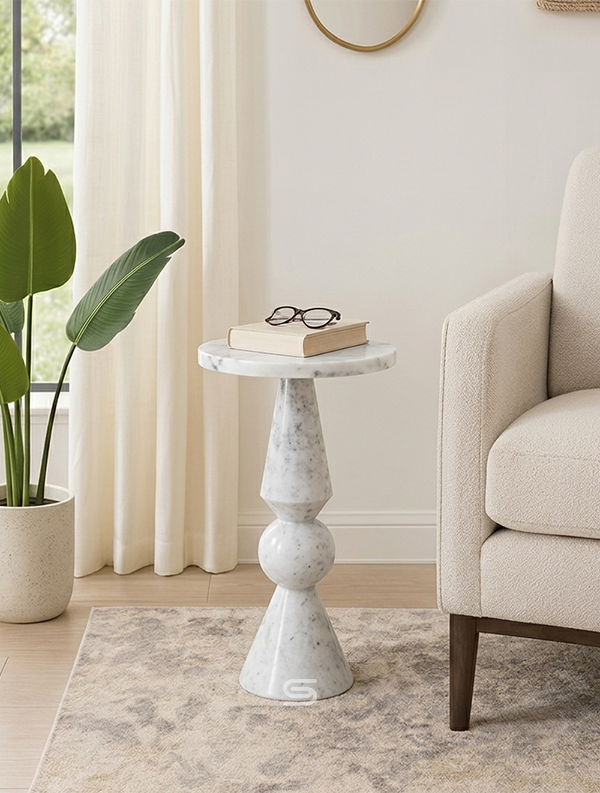 Aura Geometric Solid Marble Side Table
