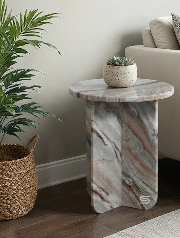 Organic Vein Round Pedestal Side Table