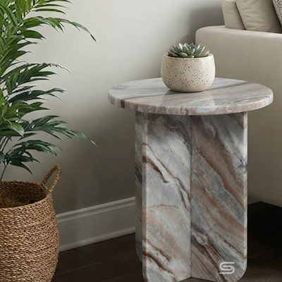 Organic Vein Round Pedestal Side Table