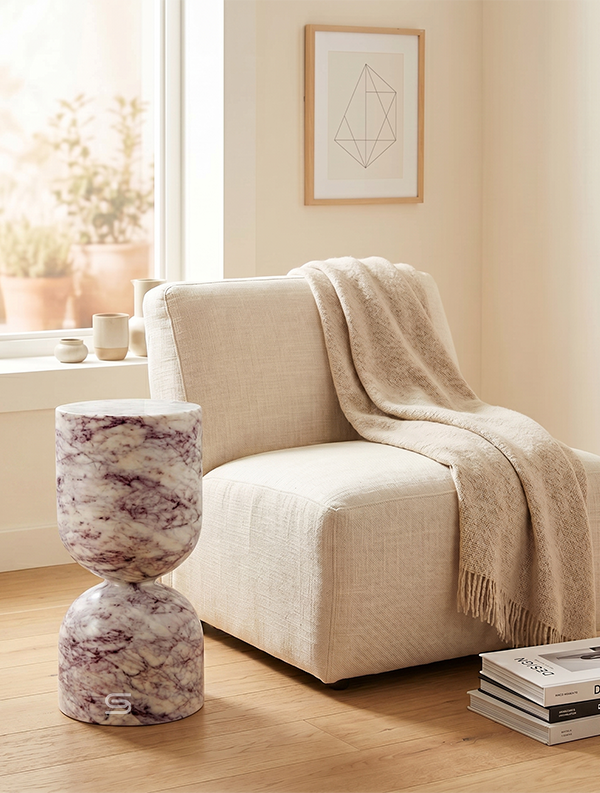 Atlas Monolith Asymmetric Hourglass Marble Accent Table