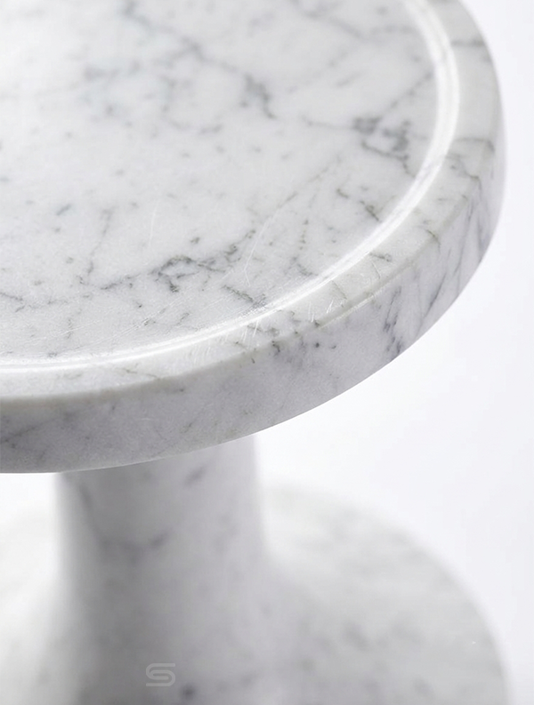 Aura Trumpet Sculptural White Marble Side Table