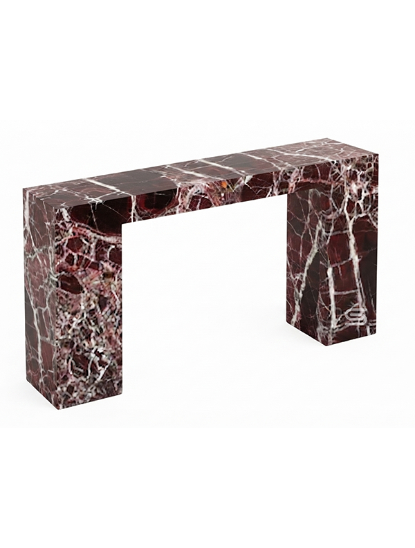Rosso Levanto Monolithic Waterfall Portal Marble Console Table