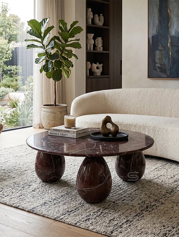 Crimson Orbit Red Marble Coffee Table