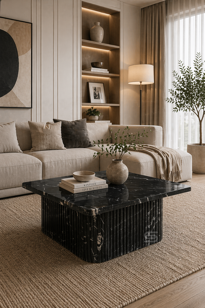 Nero Flute Black Marble Coffee Table