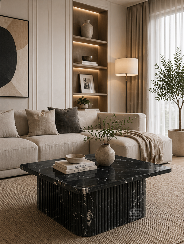 Nero Flute Black Marble Coffee Table